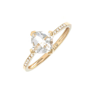 14K Fashion Cushion Prong White Topaz and Diamond Ring