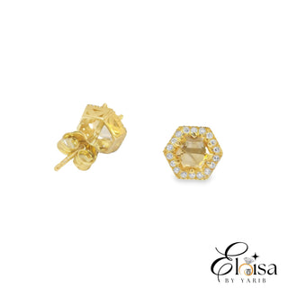 Yellow Zirconia with Halo Bezel Stud Earrings