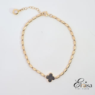 14Kt Cylinder Bracelet with Reversible Clover