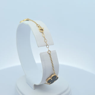 14Kt Black Five Clover 13MM Bracelet
