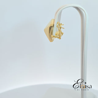 14Kt Square Pyramid Style Omega Earring