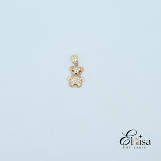 14K Micro Pave Bear with Black Eyes Pendant