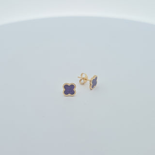 14k Charoite Clover Inlay Stud Earrings 7 MM