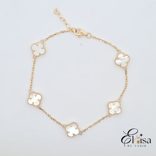 14Kt Five Small White Clover Bracelet 9MM