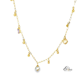 14Kt Dangling Zirconia and Ball Necklace