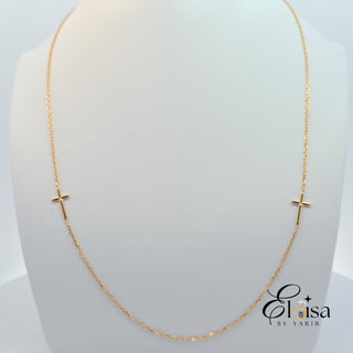 14Kt Double Mini Side Cross Necklace