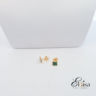 14Kt Inlay Malachite Clover Set
