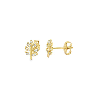14Kt Leaf Signle Micro Pave Diamond Earring