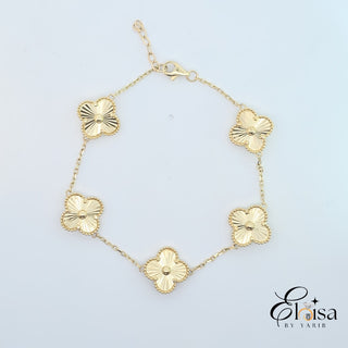 10Kt Five Gold Clover Bracelet 13MM