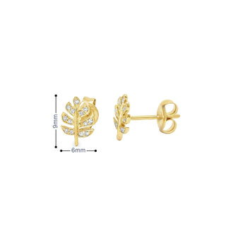 14Kt Leaf Signle Micro Pave Diamond Earring