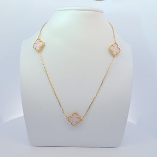 14Kt Three Pink Clover 13MM Necklace