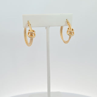 14K Double Rope Style With Two Hooks Hoops Earrings 22.5MM