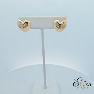 14Kt Heart with Small MP Heart Inside Omega Earrings