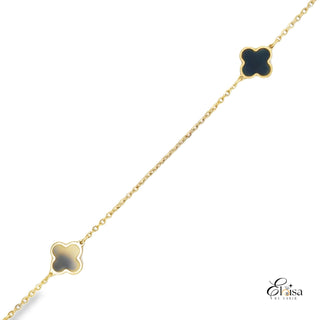 Fancy Link With Black Flowers Anklet 1 MM 10"