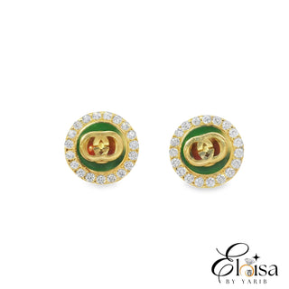 Gg Green Background and Zirconia Stud Earring