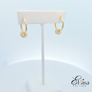 14KT Round with MP Dangling Square Huggie Earring