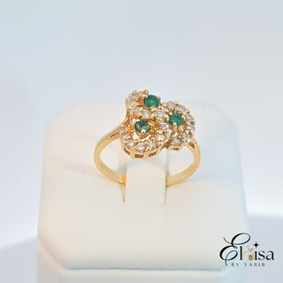 14Kt Three Lifes Diamond and Emerald Ring