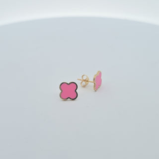 14Kt Pink Clover Inlay Stud Earring