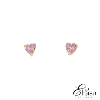 14K Pink Heart Screw Back Earring