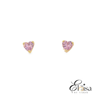 14K Pink Heart Screw Back Earring