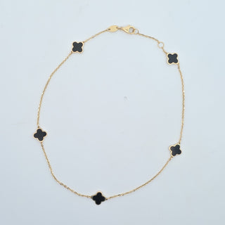 Fancy Link With Black Flowers Anklet 1 MM 10"