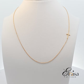14Kt Plain Gold Sideway Cross Necklace