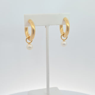 14K Italian Hoops Earrings With Dangling Pearl 22.5 MM