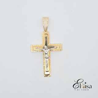 14Kt Solid Cross with White Gold Jesus  46 MM