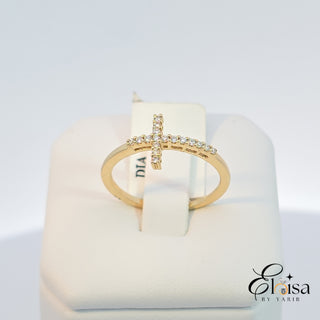 14K Simple Side Way Cross Diamond Ring