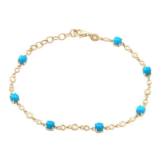 14K Prong Diamond And Turquoise Bracelet