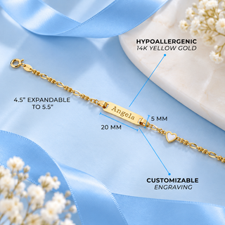 14k Gold Mother of Pearl Heart Baby ID Bracelet
