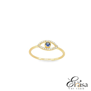 14K Eye Filigree Round Pave Sapphire and Diamond Ring