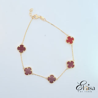14Kt Small Red Clover Bracelet 9 MM