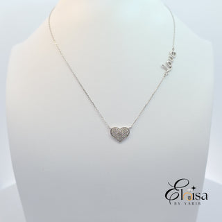 14Kt Heart Single Pave Diamond and Love Necklace