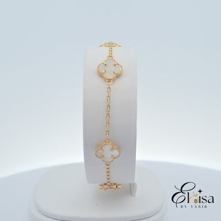 14Kt Five Small White Clover Bracelet 9MM