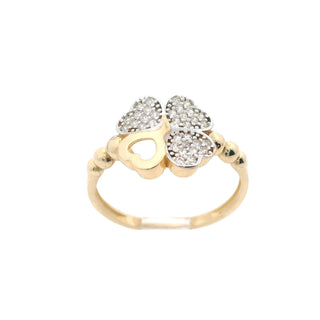 Micro Pave Clover With Heart Shape Leaf Ring