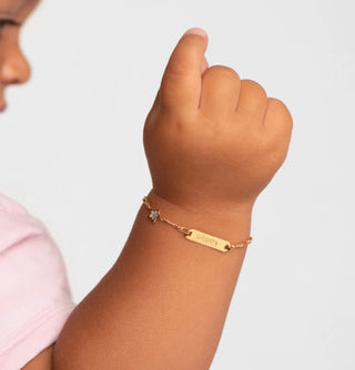14k Gold Mother of Pearl Star Baby ID Bracelet