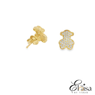 Bezel Cubic Zirconia Bear Stud Earring