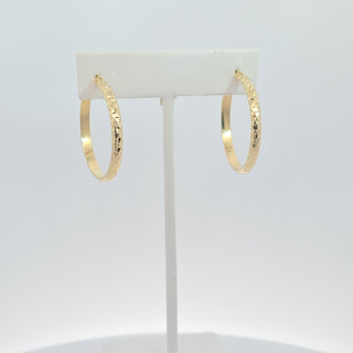 14K Diamond Cut Media Caña Hoops Earrings 28MM