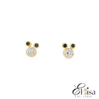 14k Small Mouse Head White and Black Screwback Earring