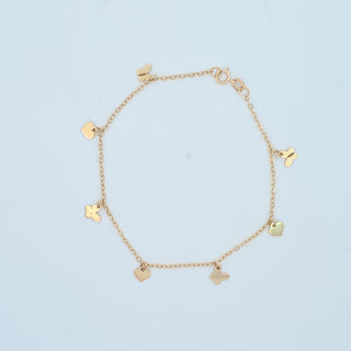 14Kt Dangling Heart & Butterfly Bracelet