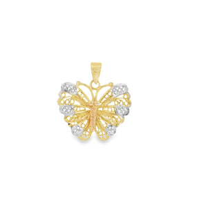 14K Tri-Color Filigree Butterfly  Pendant