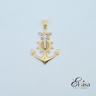 14K Large Anchor and Rudder With Jesus Pendant