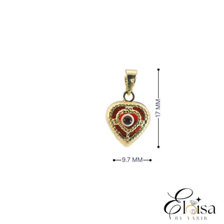 14K Red Eye Style Heart Filigree Pendant