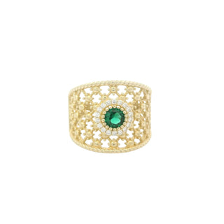 Filigree With Center Green Stone Ring