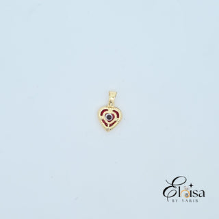 14K Red Eye Style Heart Filigree Pendant