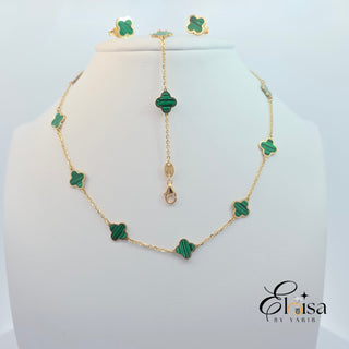 14Kt Inlay Malachite Clover Set
