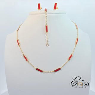 14Kt Inlay Red Bar Set