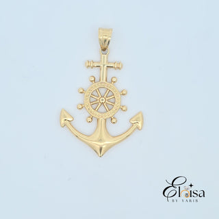 14K X-Large Anchor and Rudder Pendant