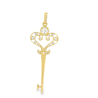 14K Two Tones Style Antique Key Pendant